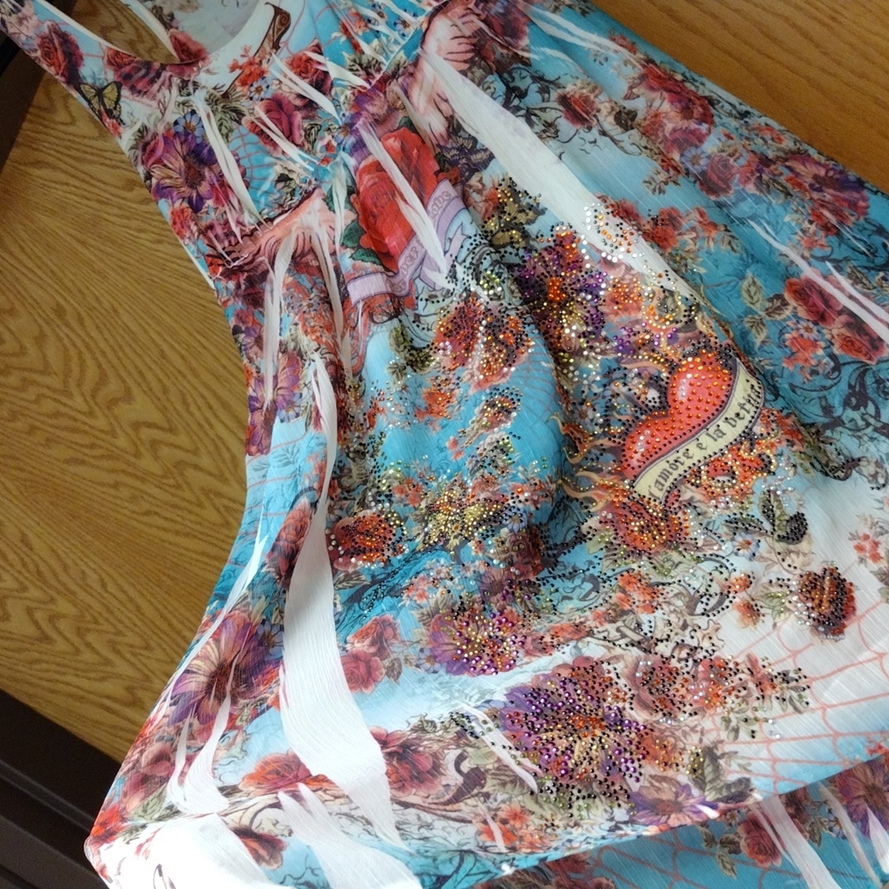 AMAZING ARTSY DRESS! ❤️ S Twelve, would say sz 5...Floral and Rhinestones - Picture 5 of 14